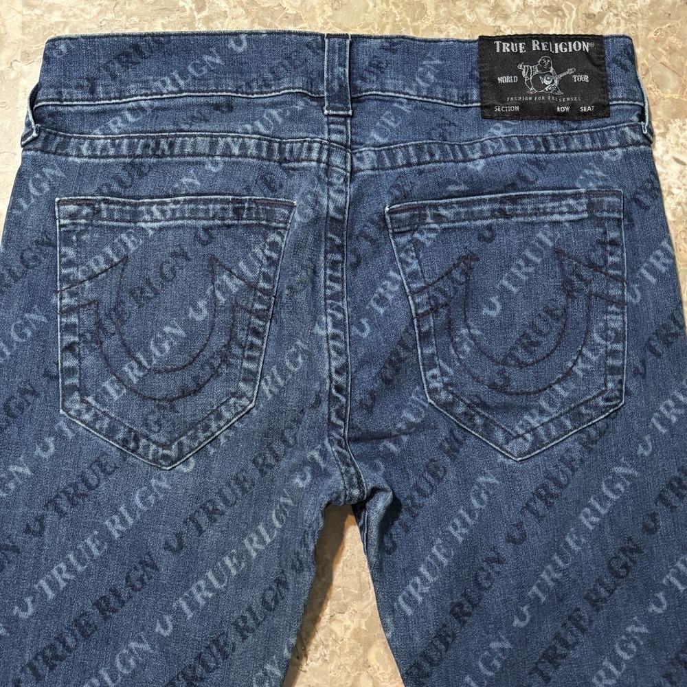 True Religion Jeans Mens 33 (fits 34x34) Blue Rocco Monogram Stretch Denim